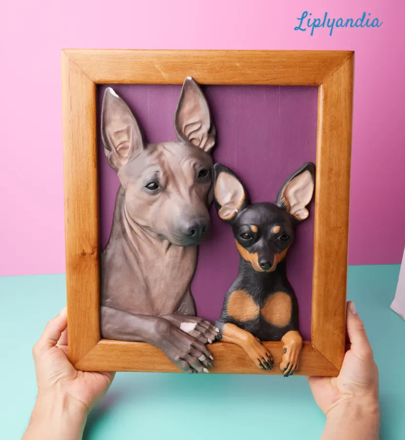 American Hairless Terrier & Prague Ratter Portrait Relief