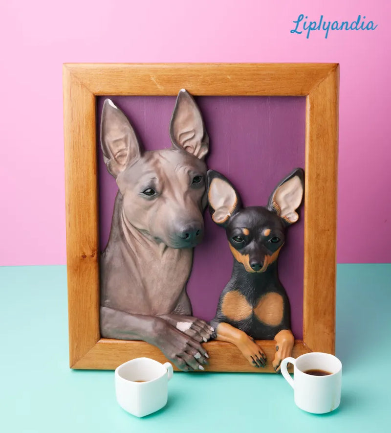 American Hairless Terrier & Prague Ratter Portrait Relief