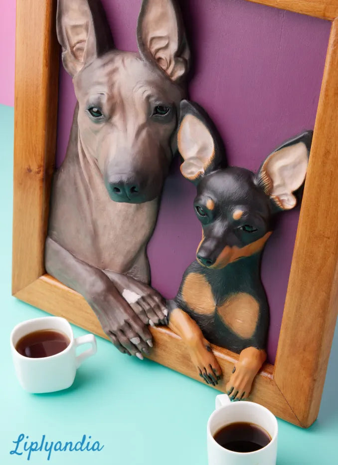 American Hairless Terrier & Prague Ratter Portrait Relief
