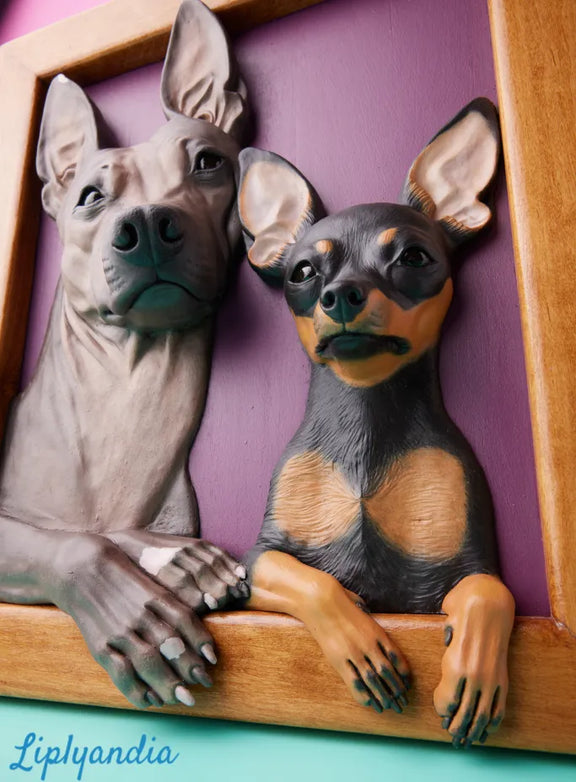 American Hairless Terrier & Prague Ratter Portrait Relief